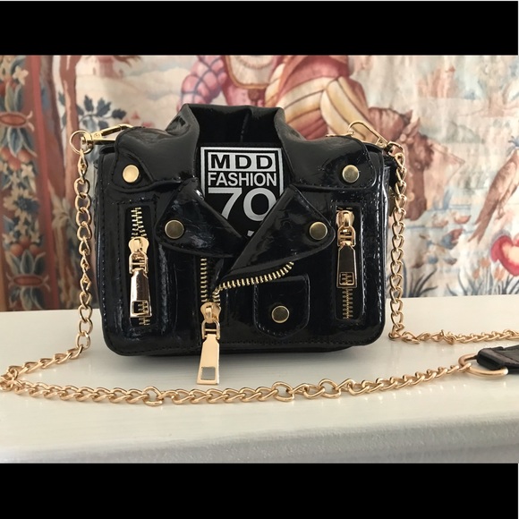 Adorable & Unique Black & Gold Motorcycle Jacket Bag! - Picture 13 of 16